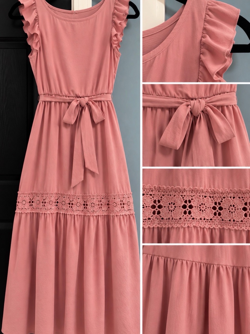 Pink Ruffled Crochet-Band Summer Dress